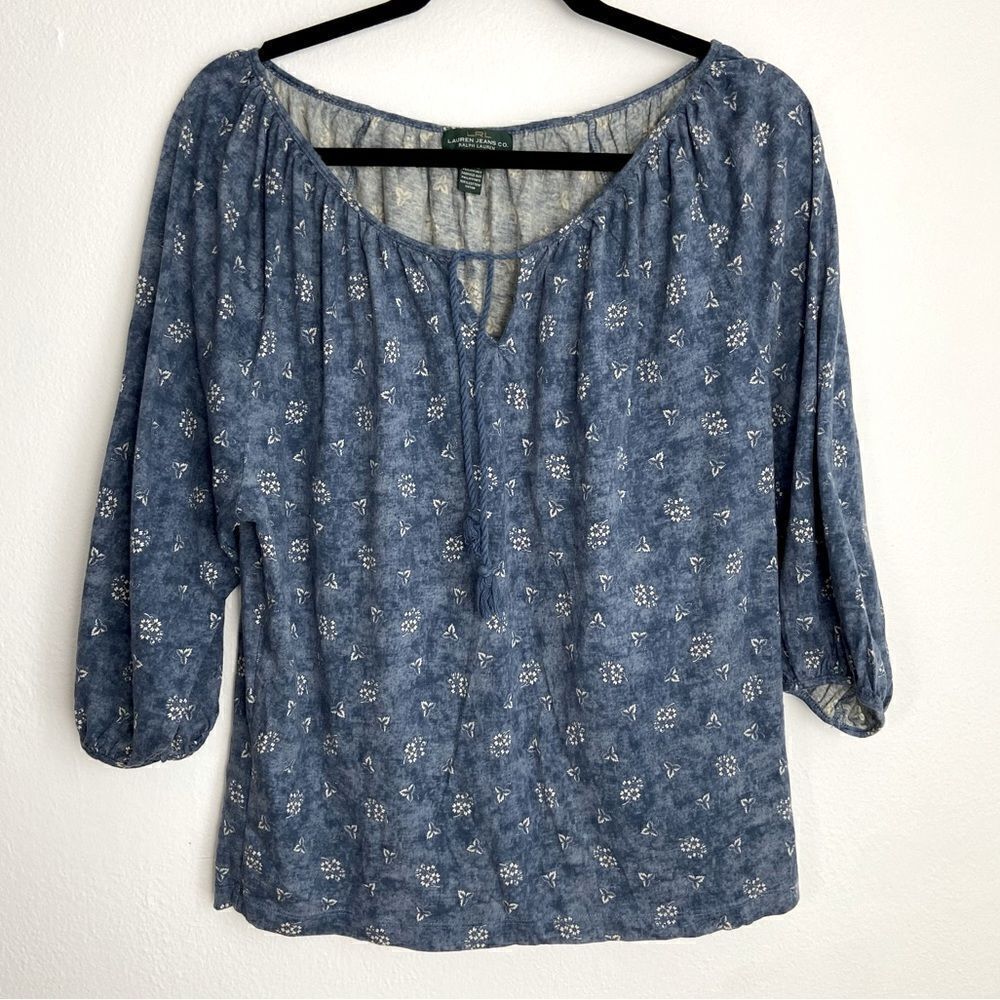 Lauren Ralph Lauren Peasant Floral Top Boho CottageCore Hippie‎ Casual Medium